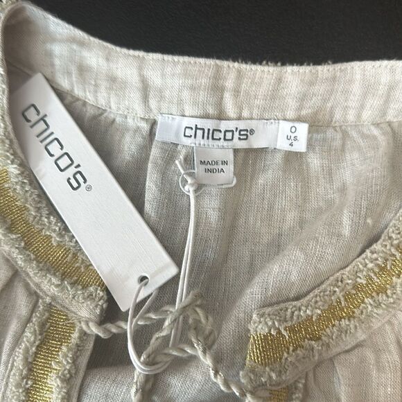 Chicos Size 0 Linen embroidered Top - Picture 10 of 11